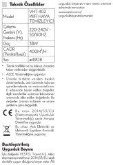 Vestel VHT-402 WiFi Hava Temizleyici